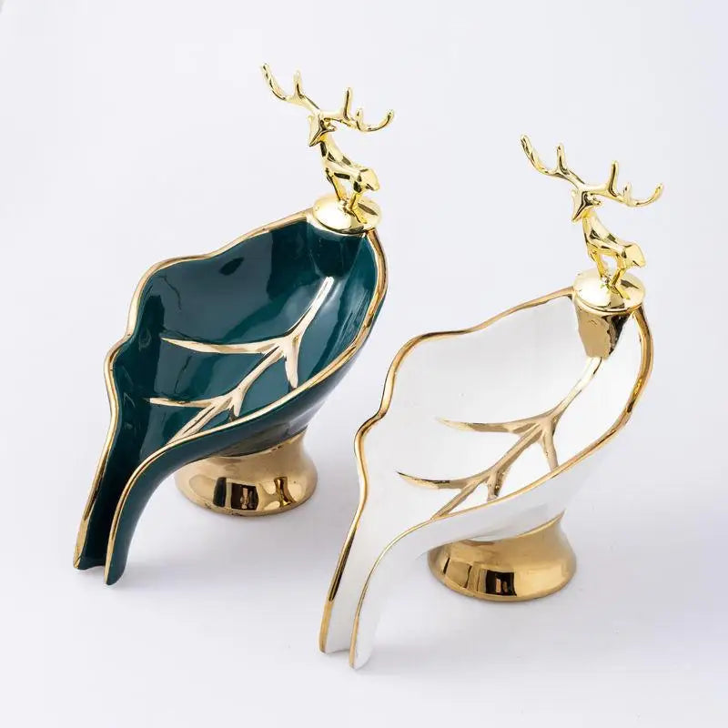 Ceramic Leaf Soap Dish Tray With Drainage Design