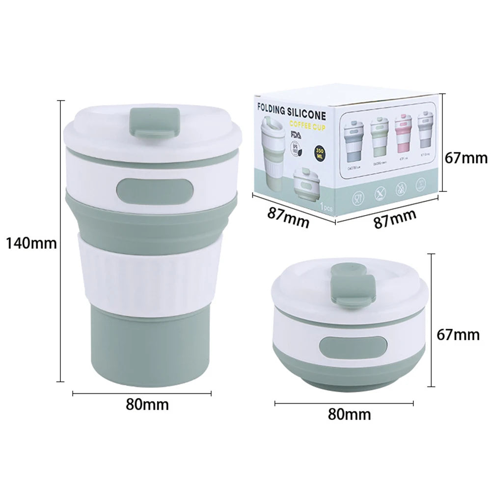 Collapsible Silicone Travel Mug 350 ml with Leakproof Lid