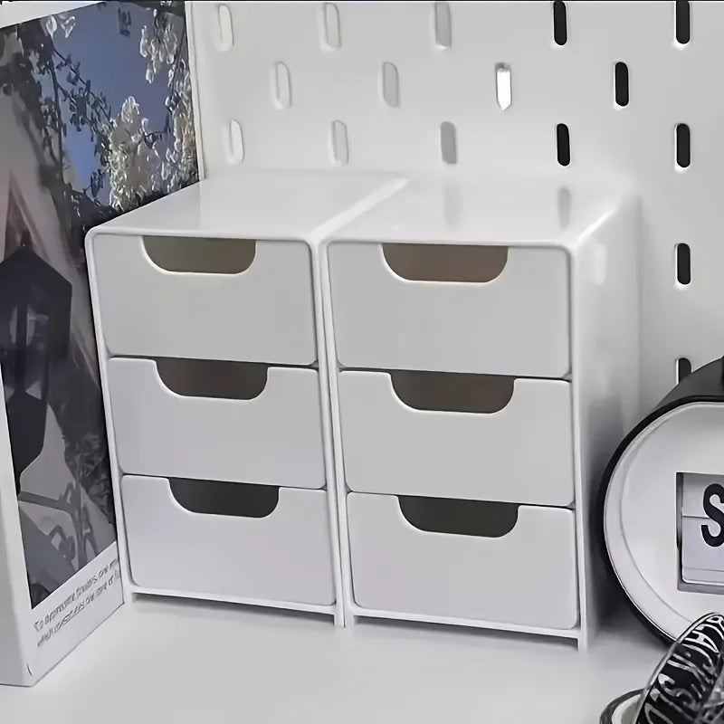 3-Tier Plastic Desk Organizer With Drawers For Storage