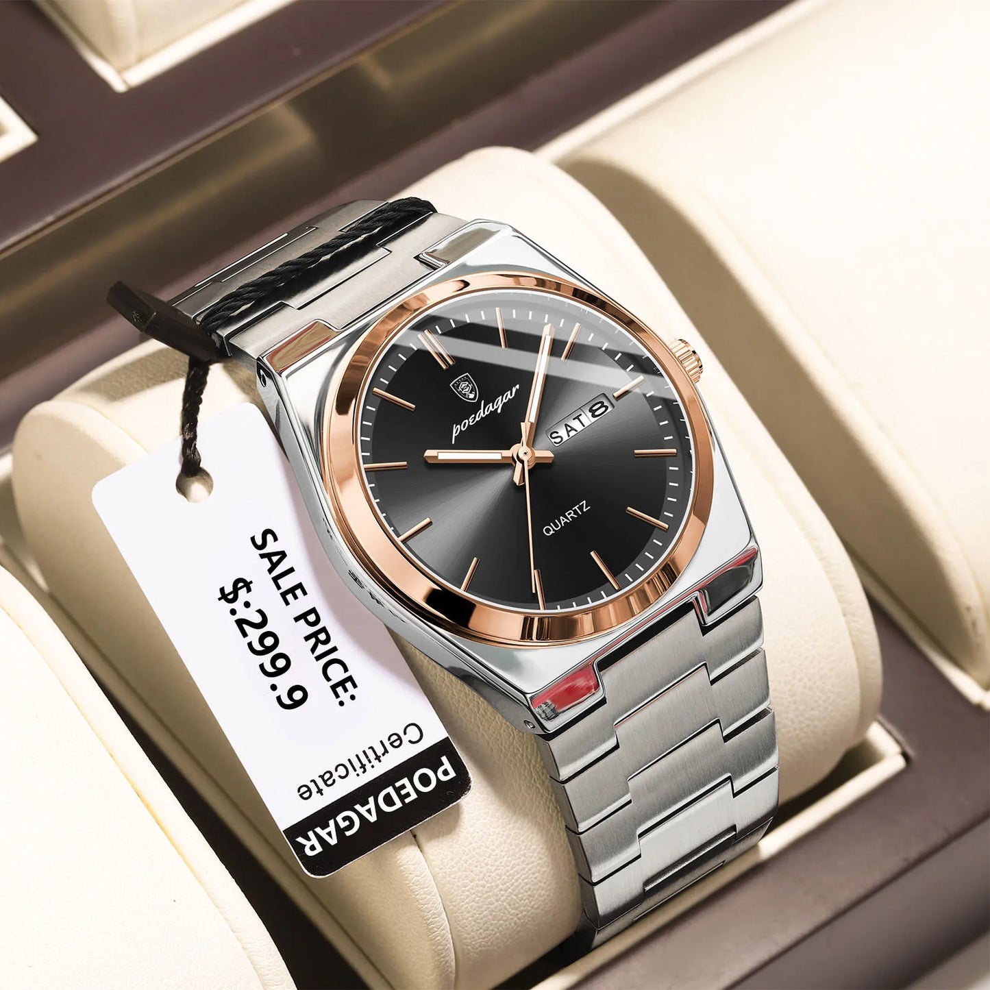 Men’s Stainless Steel Quartz Watch – Waterproof & Luminous