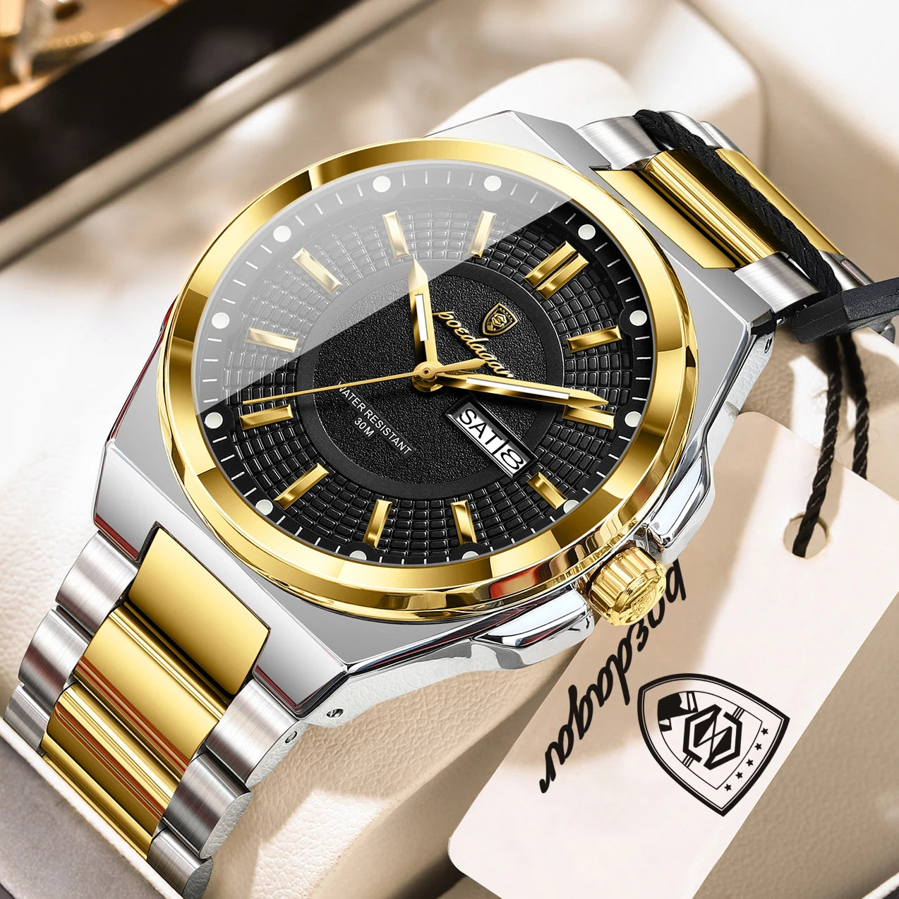 Men's Stainless Steel Quartz Watch – Date & Week Display