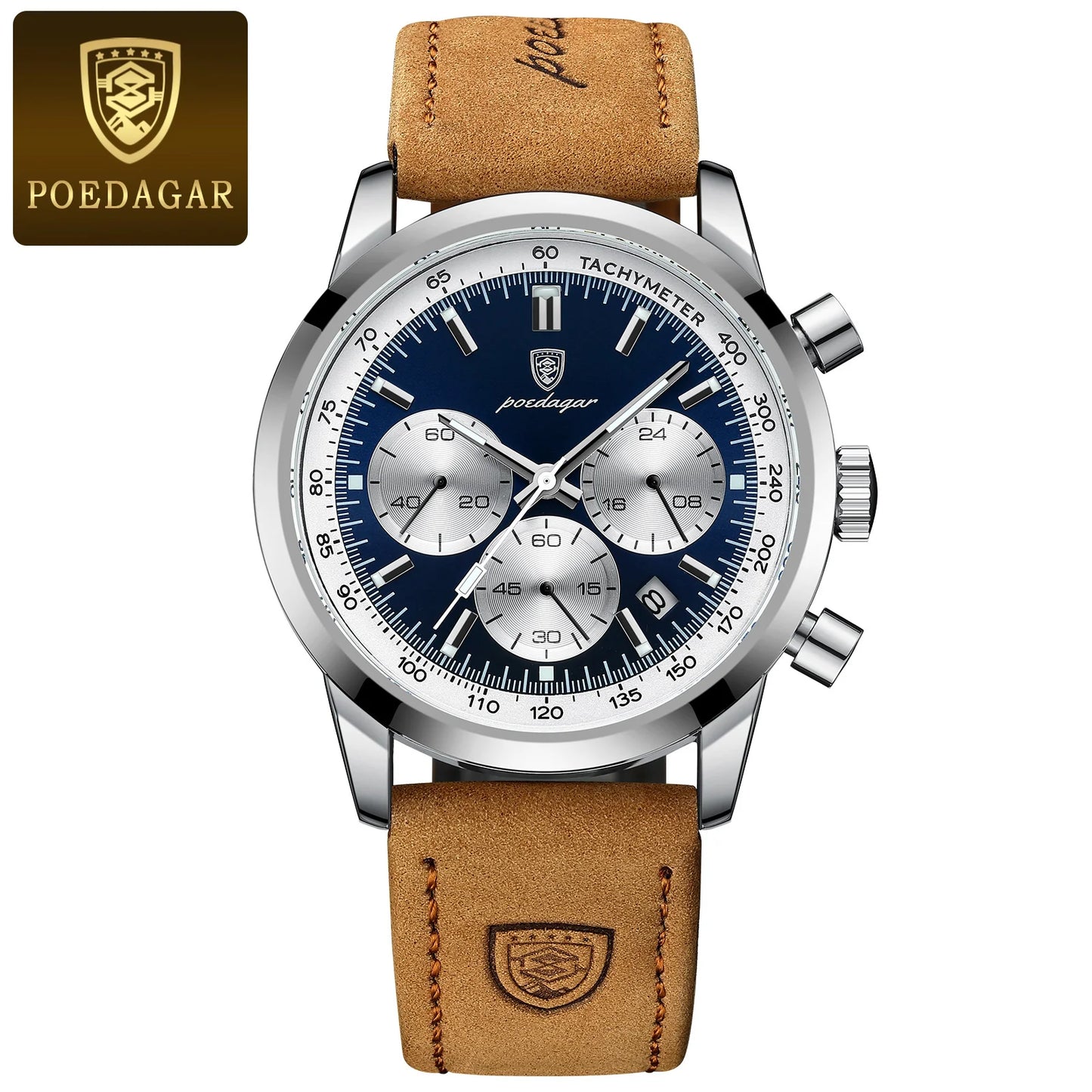 Men’s Leather Chronograph Watch With Luminous Dial