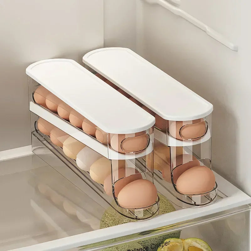 Rolling Fridge Egg Dispenser Rack Bilayer Storage Box
