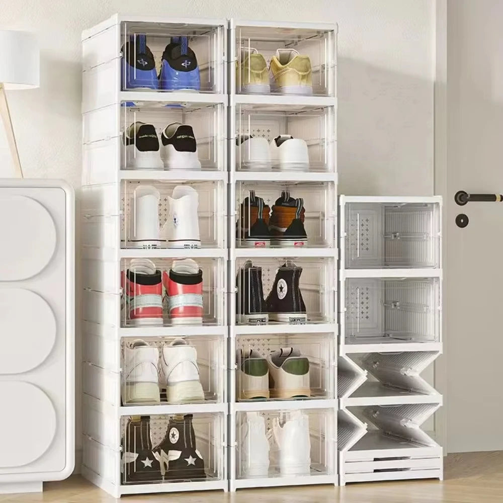 Foldable Transparent Shoe Storage Box Stackable Organizer