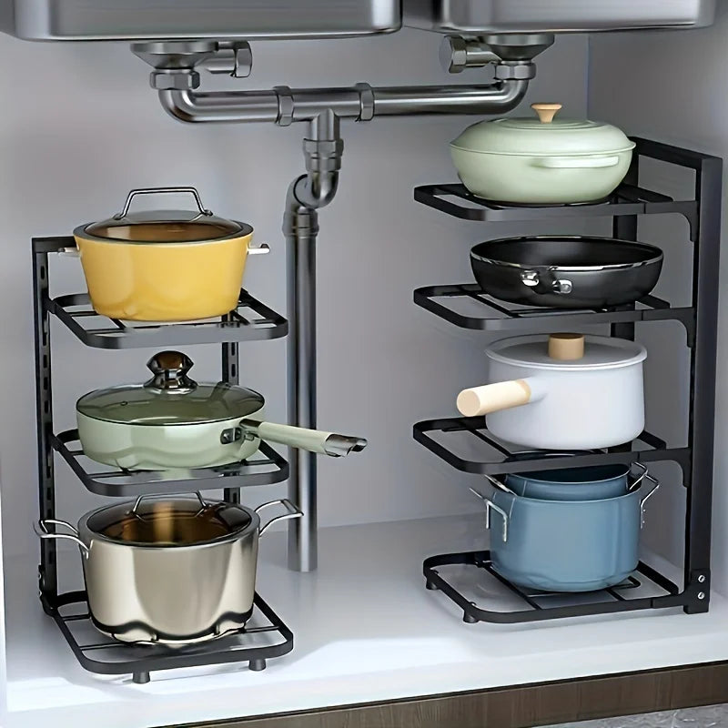 Adjustable Steel Pot Rack Organizer for Kitchen Storage