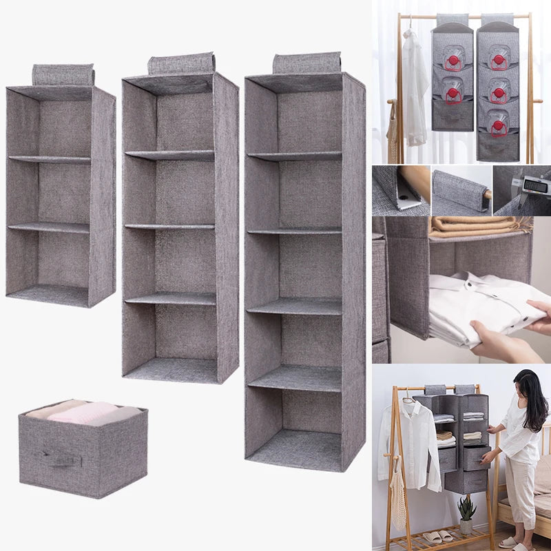 Cotton Linen Hanging Wardrobe Organizer Shelf