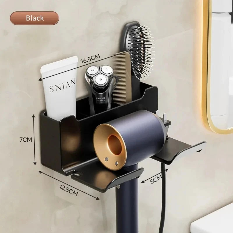 Wall-Mounted Hair Dryer Stand With Plug Organizer