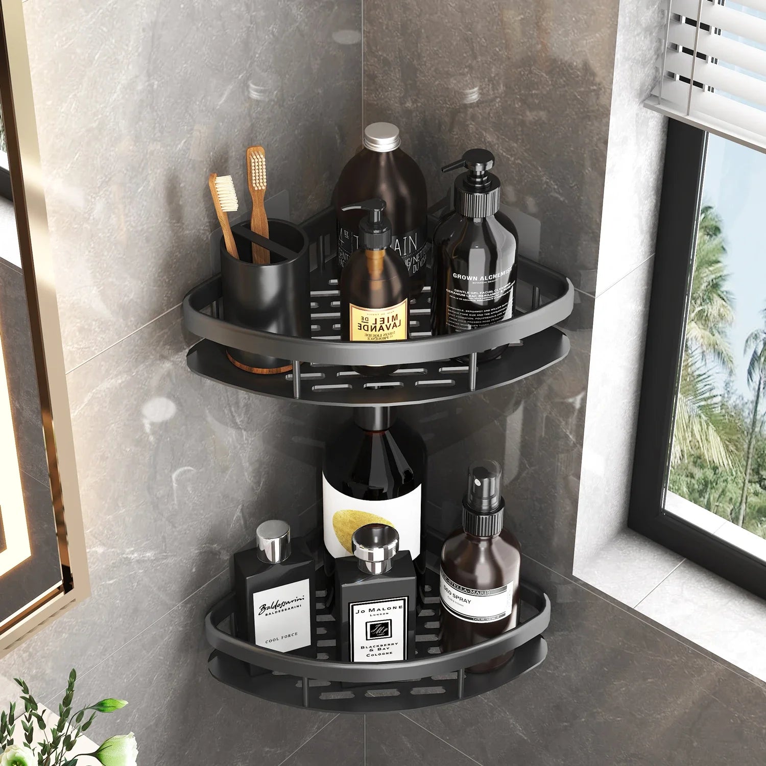 Metal Corner Bathroom Shelf – No-Drill Wall Organizer