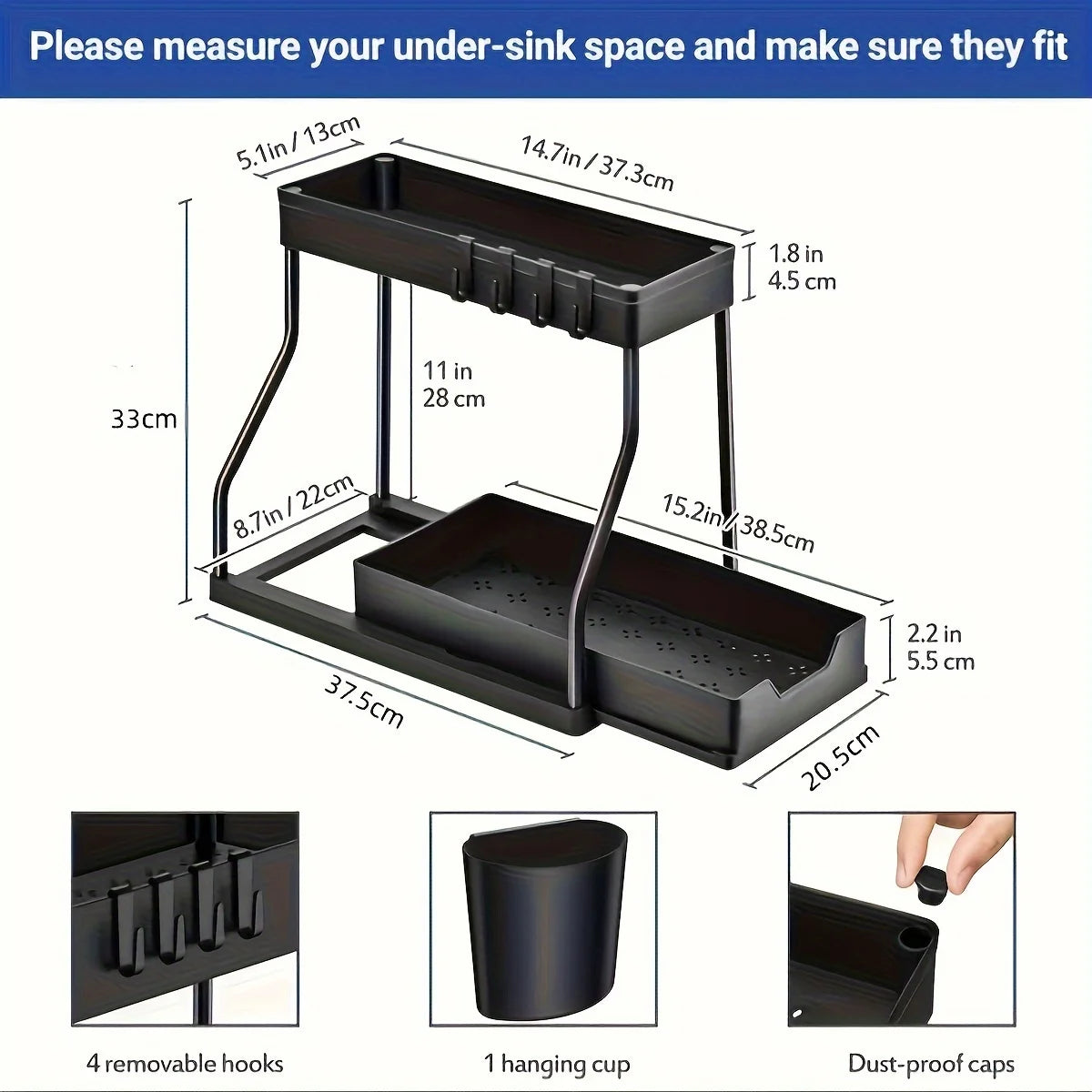 2-Tier Under Sink Organizer With Pull-Out Drawers