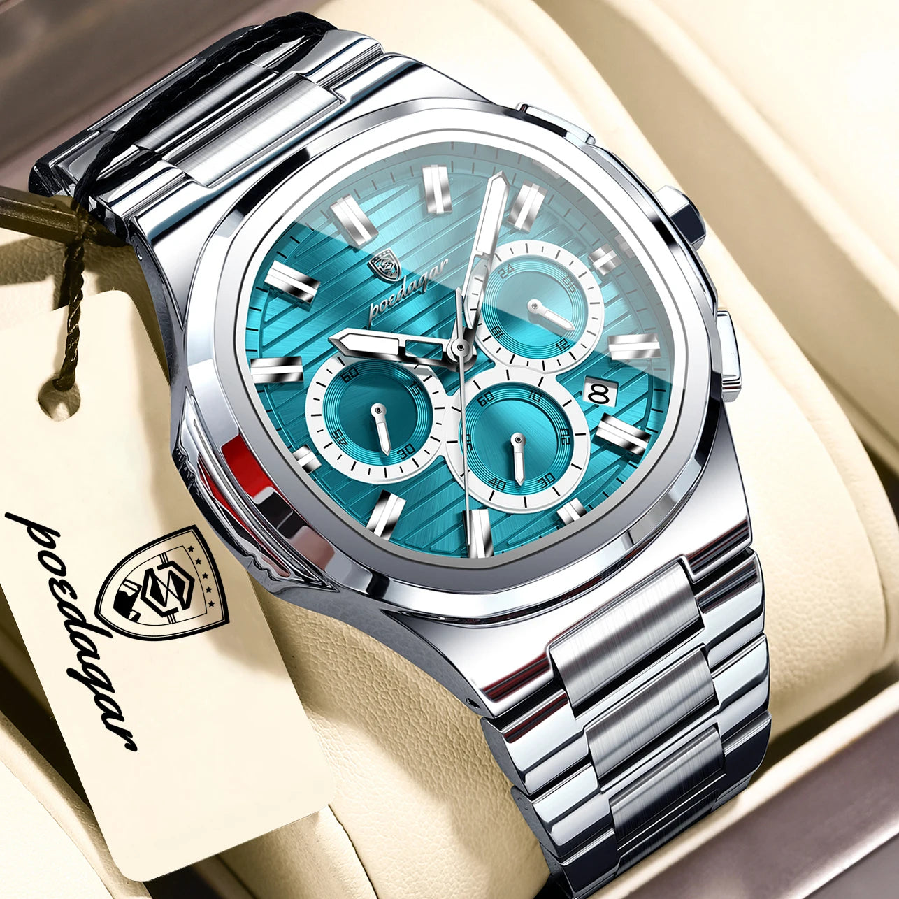 Men's Square Chronograph Watch Stainless Steel Quartz