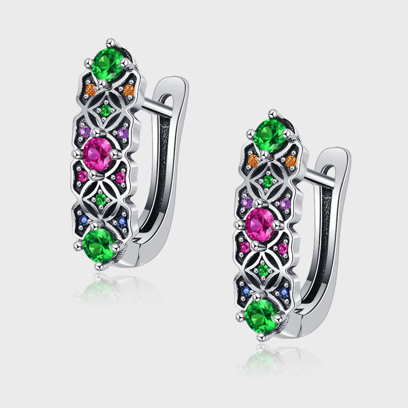 S925 Sterling Silver Vintage Trend Colorful Zircon Earrings