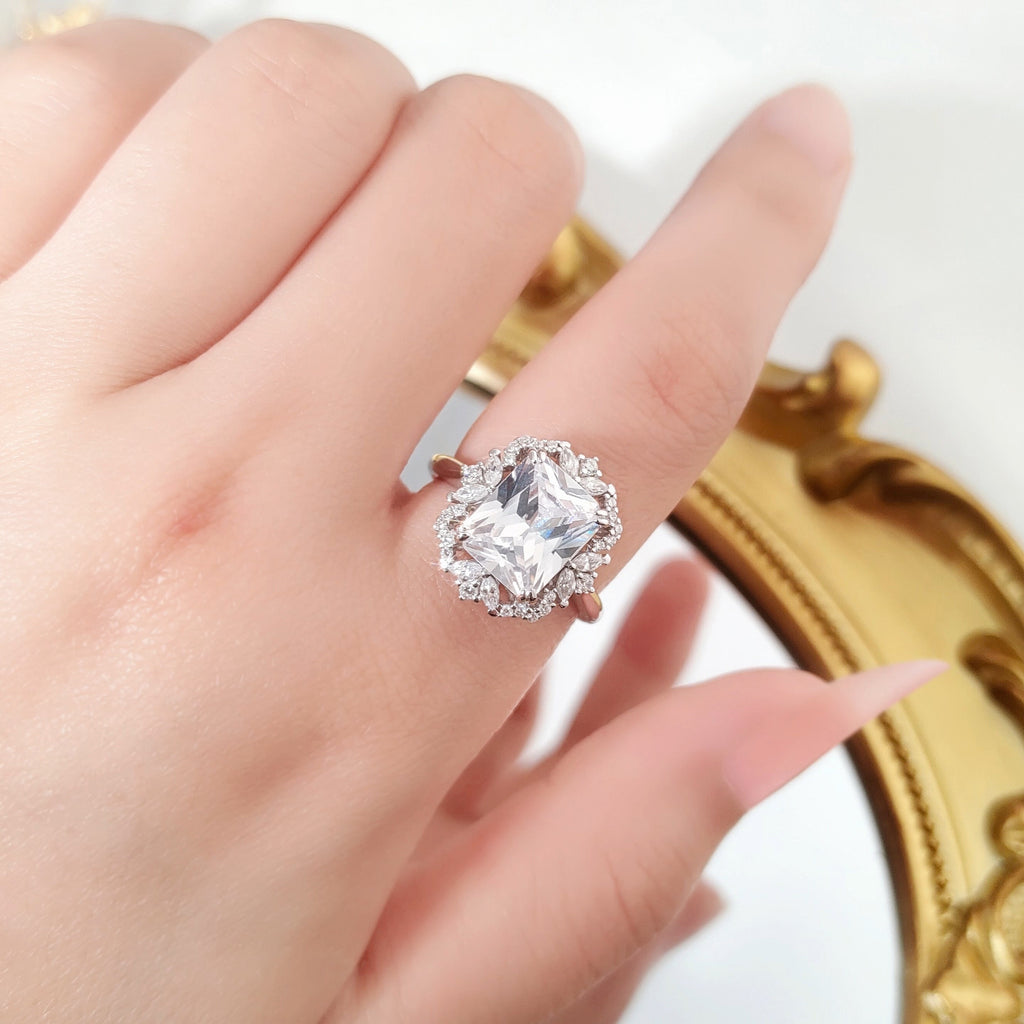 S925 Silver Square Zircon Ring