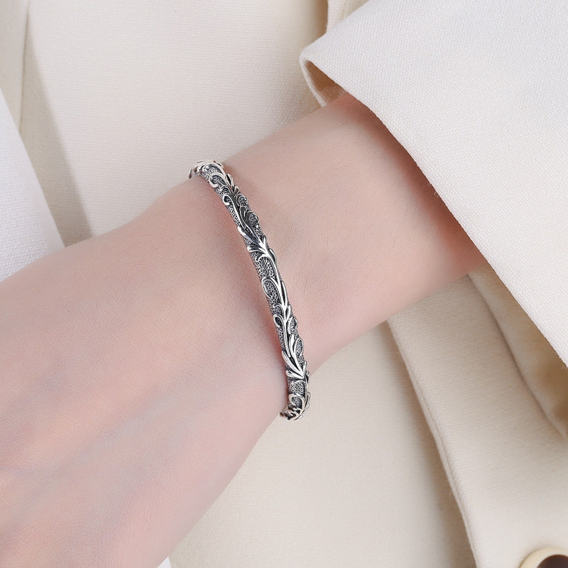 S925 Sterling Silver Carved Bracelet