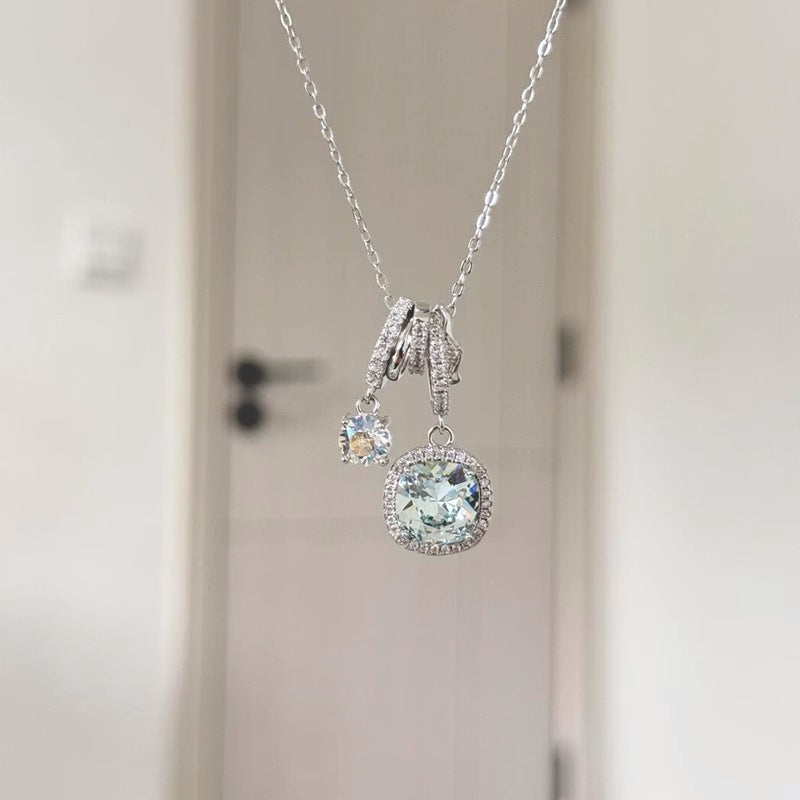 Square Silver Zircon Necklace