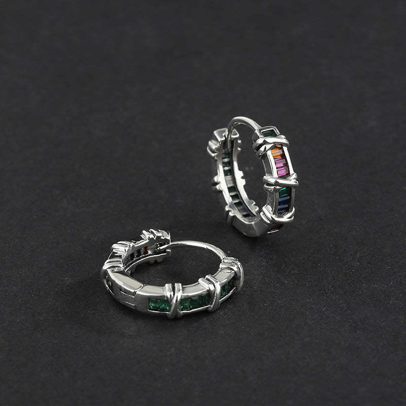 Simple S925 Silver Vintage Premium Color Diamond Earrings Female