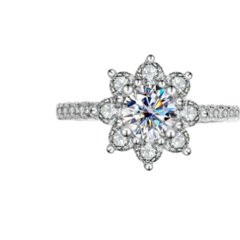 S925 Moissanite Silver Flower Ring