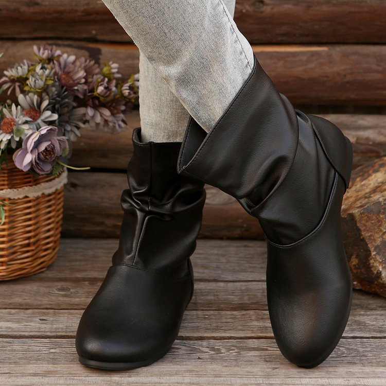 Casual Flat Round-Toed Boots
