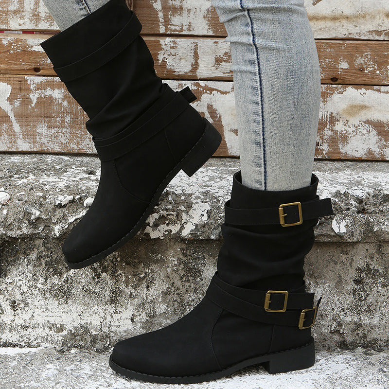 Vintage Low Heel Buckle Boots