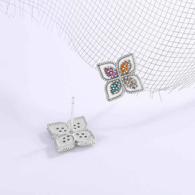 S925 Four Leaf Diamond Earrings