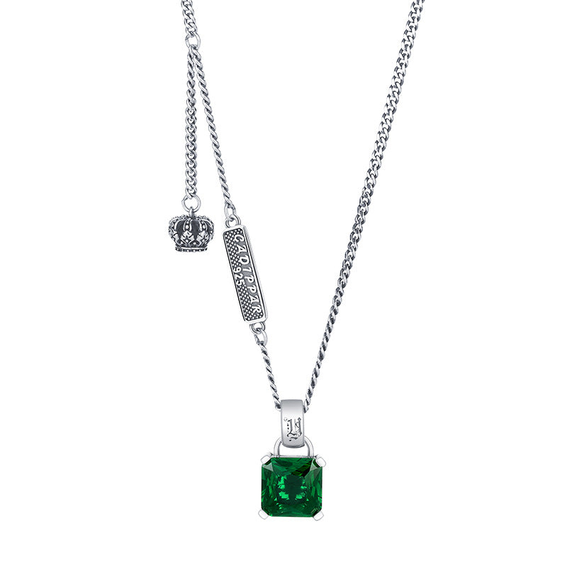 Retro Silver Emerald Necklace