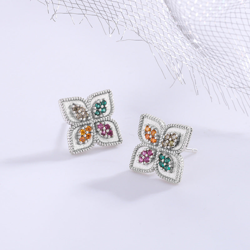 S925 Four Leaf Diamond Earrings