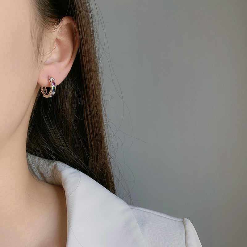 Simple S925 Silver Vintage Premium Color Diamond Earrings Female