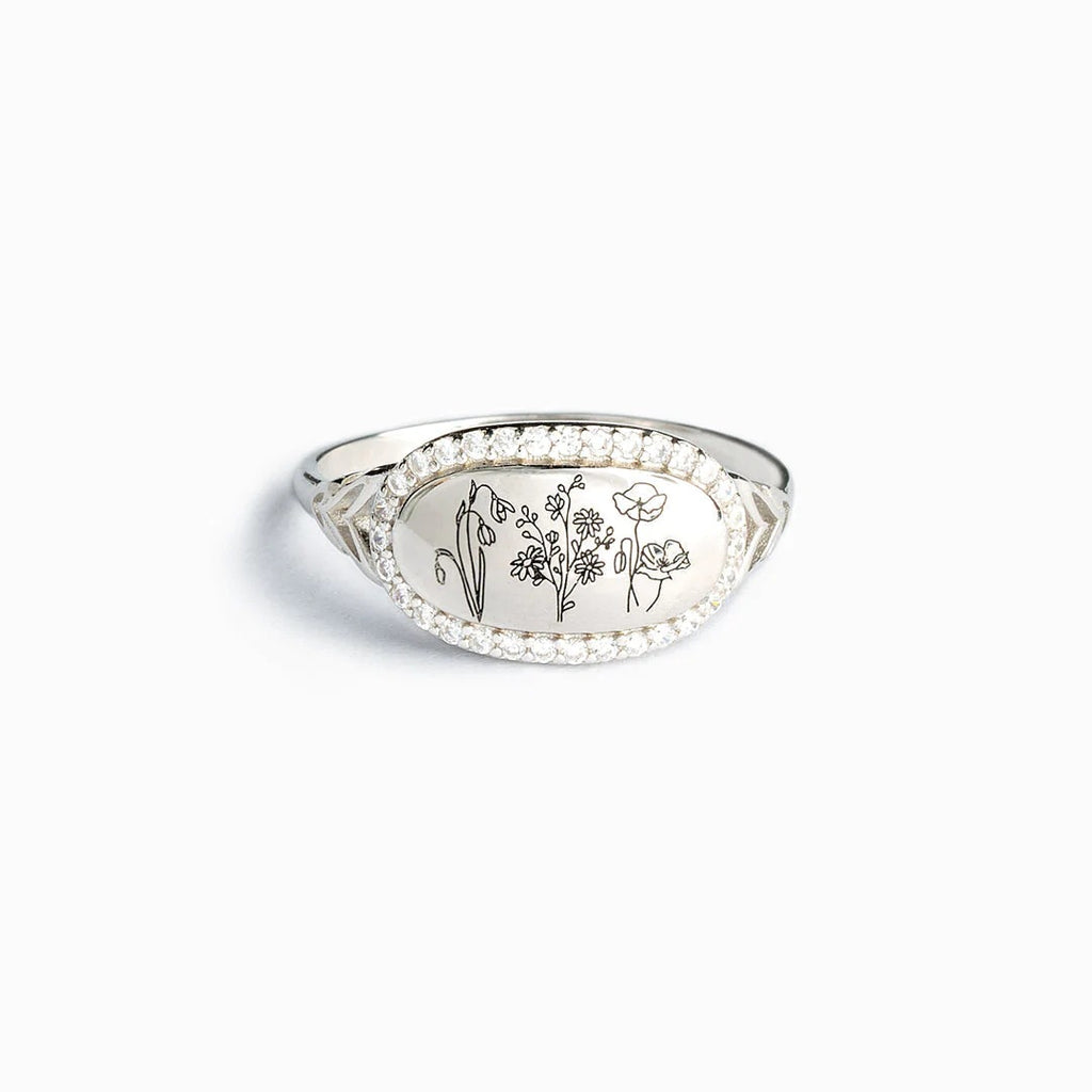 S925 Sterling Silver Flower Zircon Ring