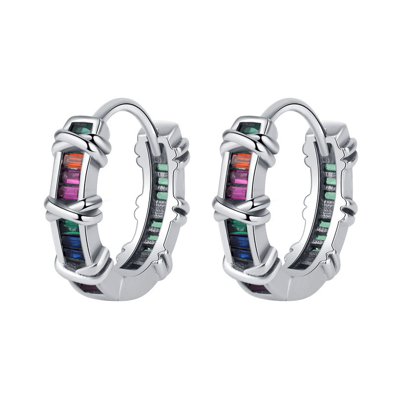 Simple S925 Silver Vintage Premium Color Diamond Earrings Female