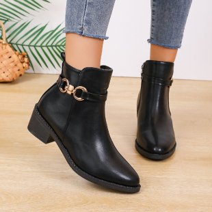 Chunky Heel Zipper Boots