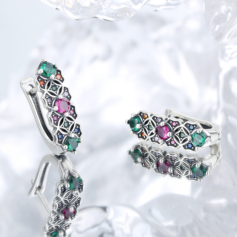 S925 Sterling Silver Vintage Trend Colorful Zircon Earrings