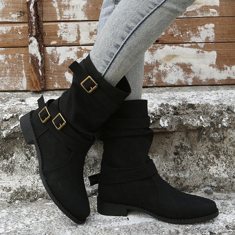 Vintage Low Heel Buckle Boots