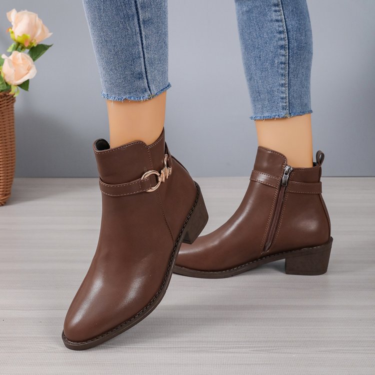 Chunky Heel Zipper Boots