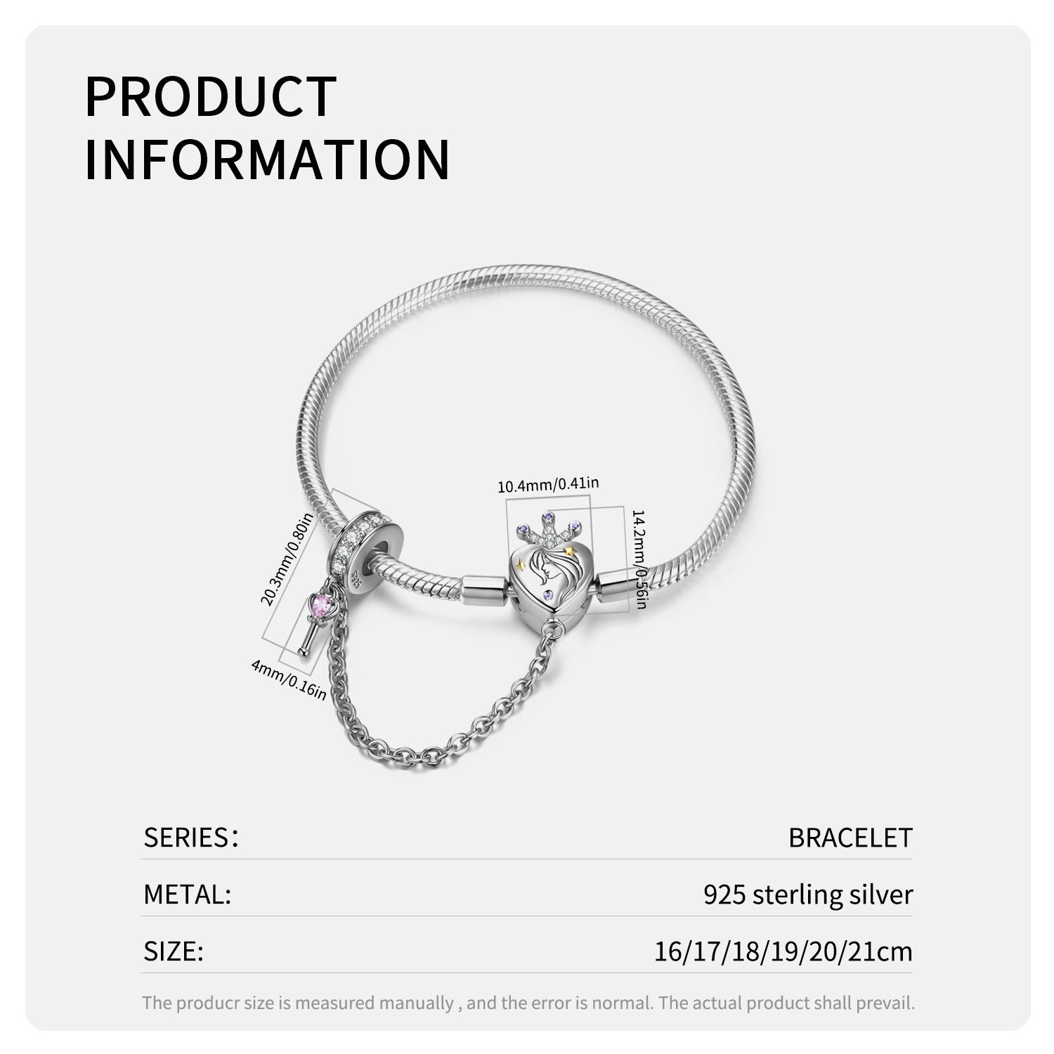 S925 Sterling Silver Heart Bracelet