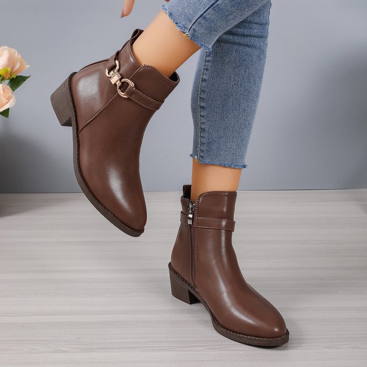Chunky Heel Zipper Boots