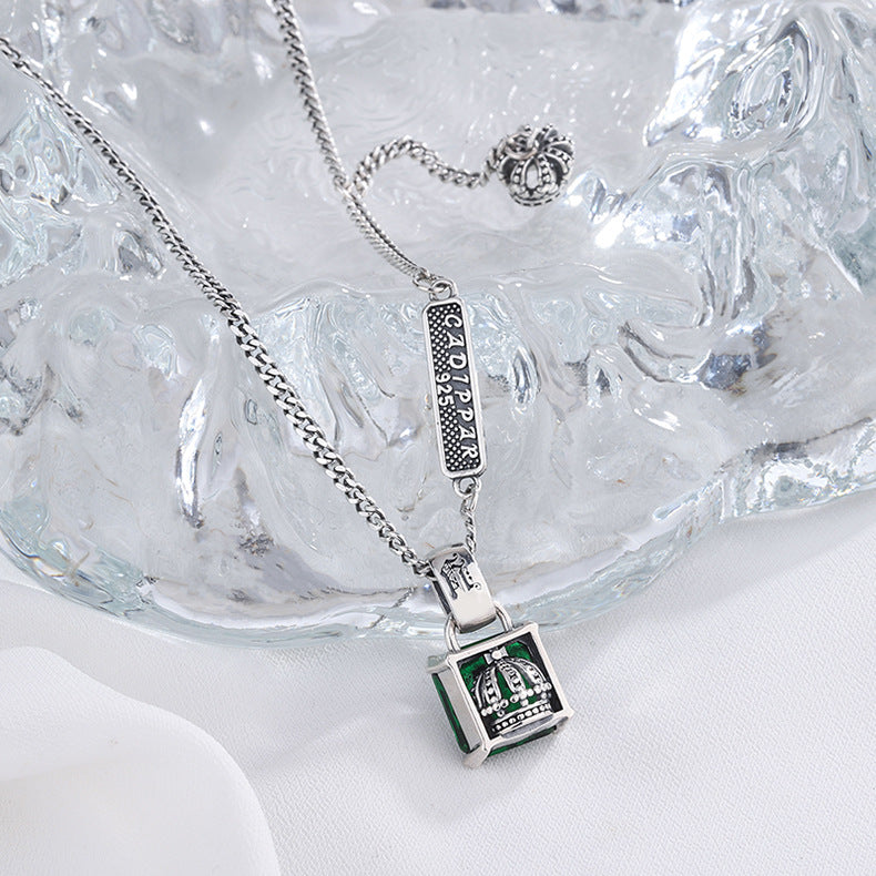 Retro Silver Emerald Necklace