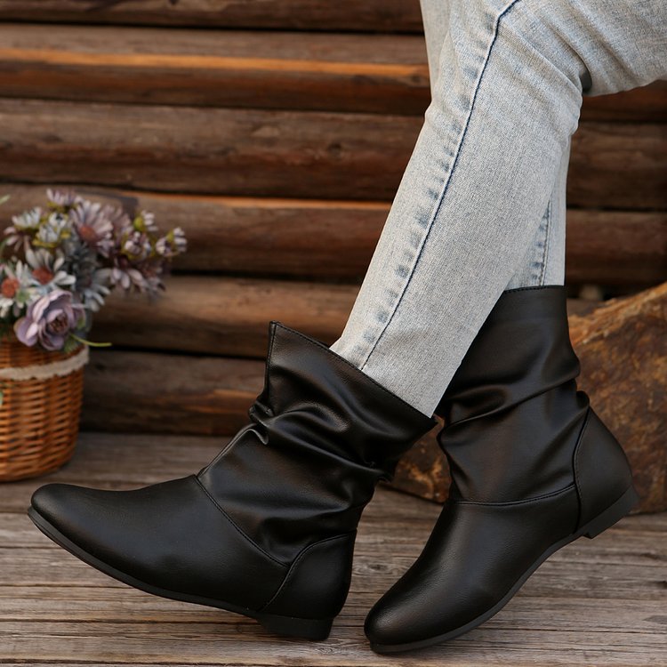 Casual Flat Round-Toed Boots