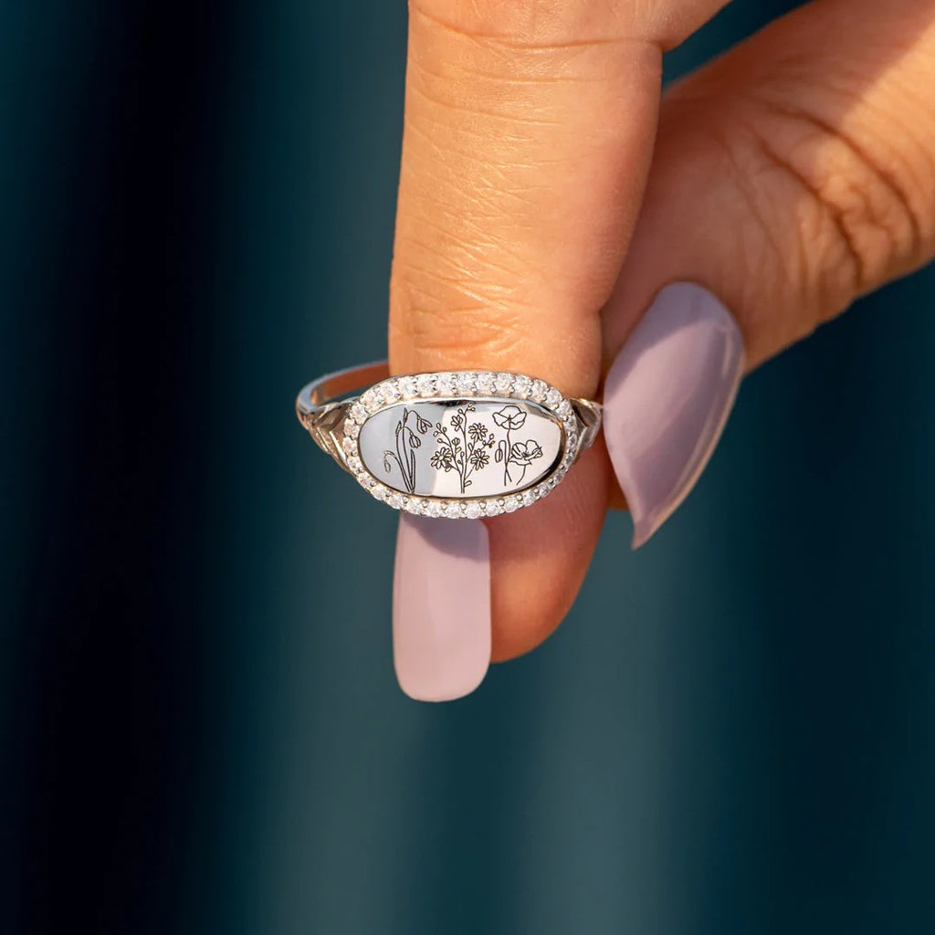 S925 Sterling Silver Flower Zircon Ring