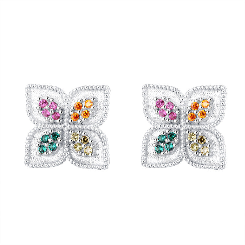 S925 Four Leaf Diamond Earrings