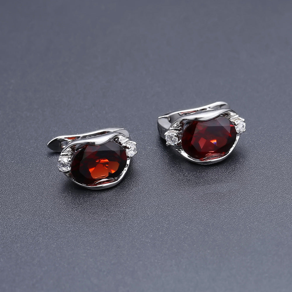 S925 Silver Natural Garnet Earrings