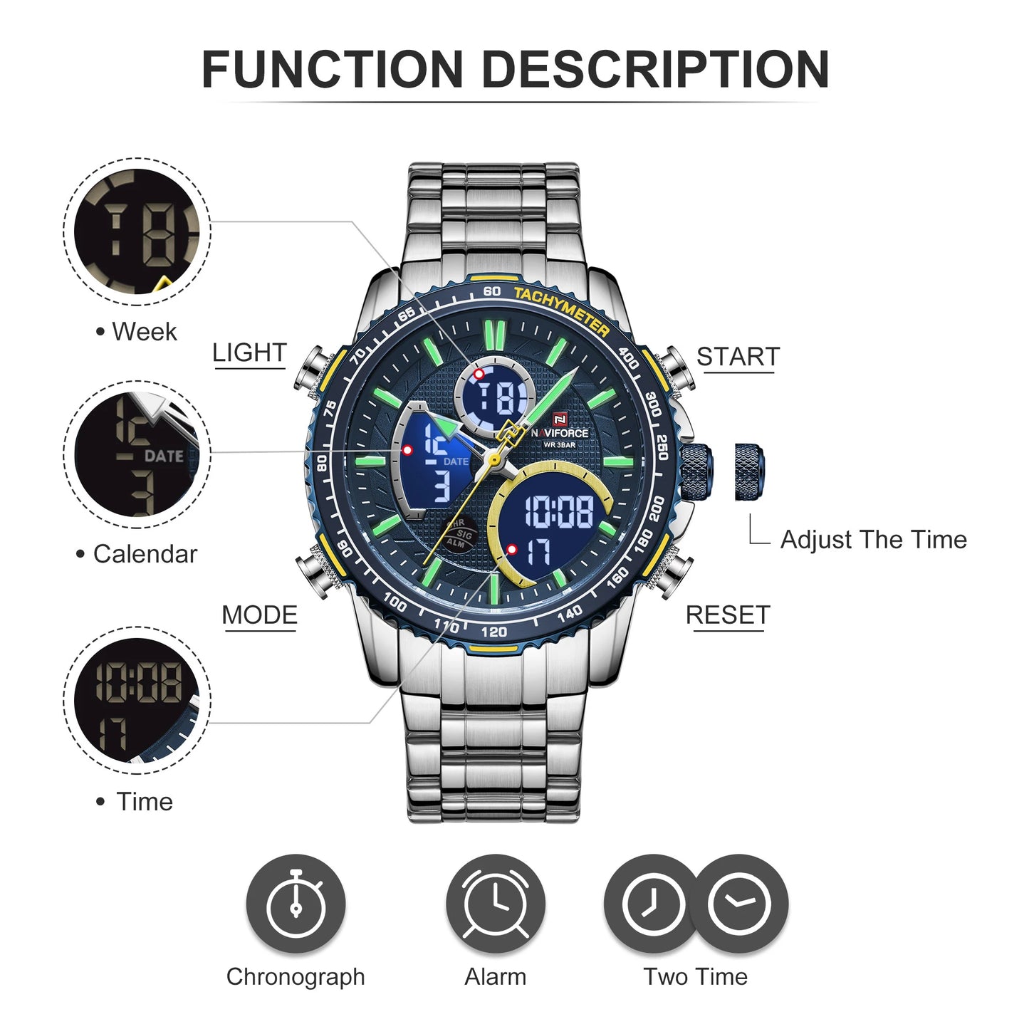 Men’s Analog-Digital Chronograph Watch Stainless Steel