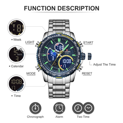 Men’s Analog-Digital Chronograph Watch Stainless Steel