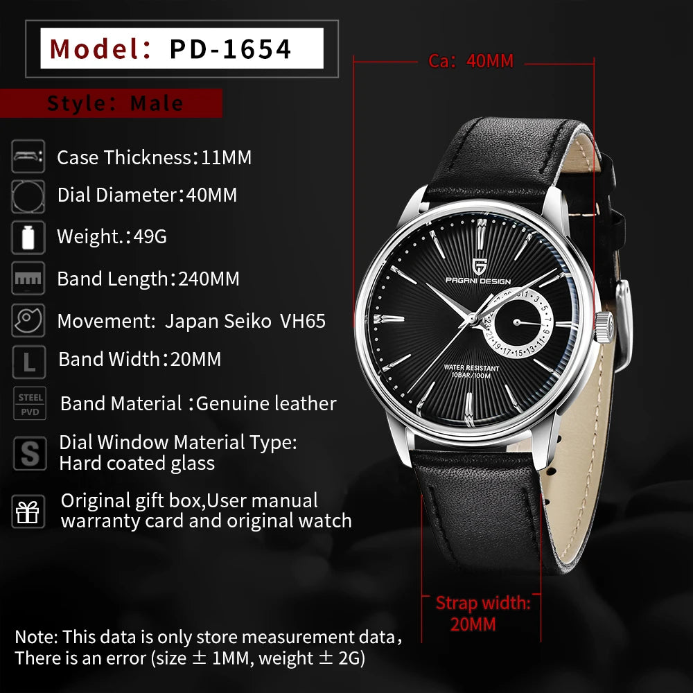 Men's Stainless Steel Quartz Watch With Leather Band