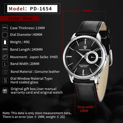 Men's Stainless Steel Quartz Watch With Leather Band