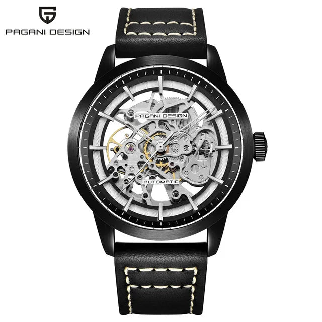 Men’s Skeleton Automatic Watch With Leather Strap