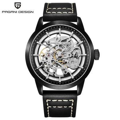 Men’s Skeleton Automatic Watch With Leather Strap