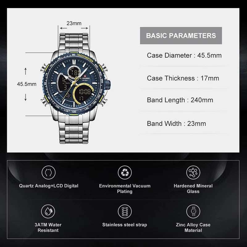 Men’s Analog-Digital Chronograph Watch Stainless Steel