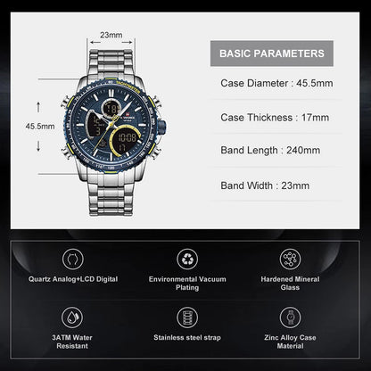 Men’s Analog-Digital Chronograph Watch Stainless Steel
