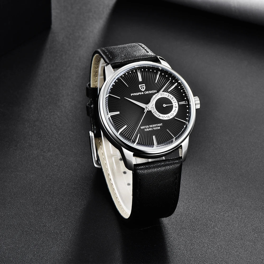 Men's Stainless Steel Quartz Watch With Leather Band