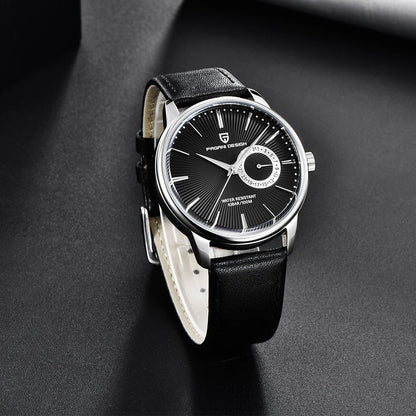 Men's Stainless Steel Quartz Watch With Leather Band