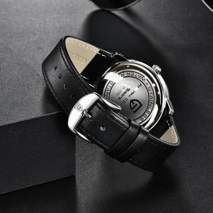 Men's Stainless Steel Quartz Watch With Leather Band